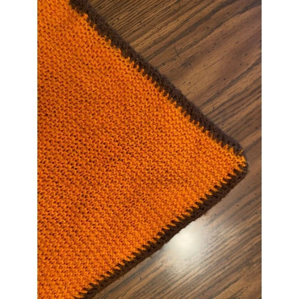 Handmade Knit Orange‎ Brown Throw Blanket with Polka Dot Design Home Decor